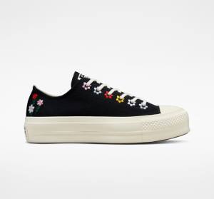 Converse Chuck Taylor All Star Lift Platform Floral Embroidery Scarpe Basse Nere Colorate | CV-902NPB